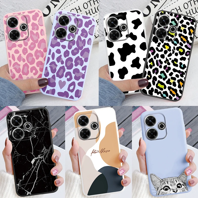Para Redmi 13 4G funda de teléfono marrón estampado de leopardo suave silicona TPU cubierta colorida mármol Fundas para Xiaomi Redmi 13 Redmi13 Coque
