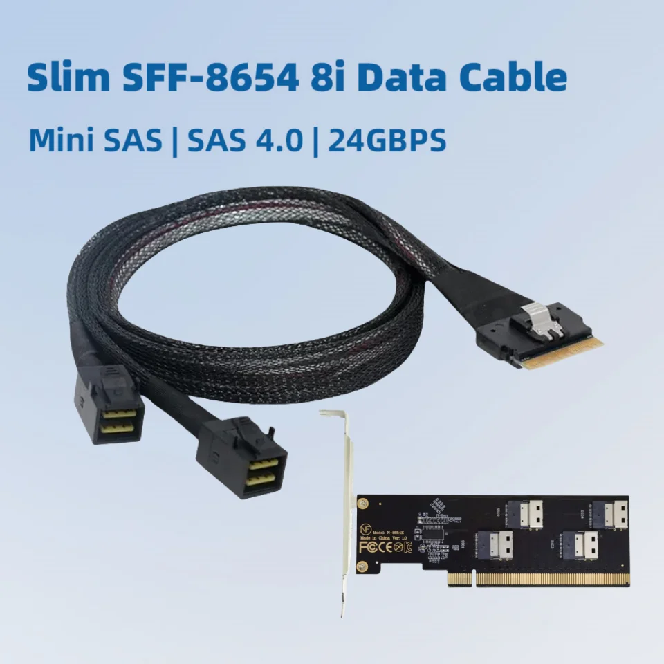 SFF-8654 8i a 2 puertos 8654 8611 8643 OCULINK SAS 8087 Cable de datos de disco duro a 4i 8i PCI-E NVMe Cable de servidor de tarjeta adaptadora