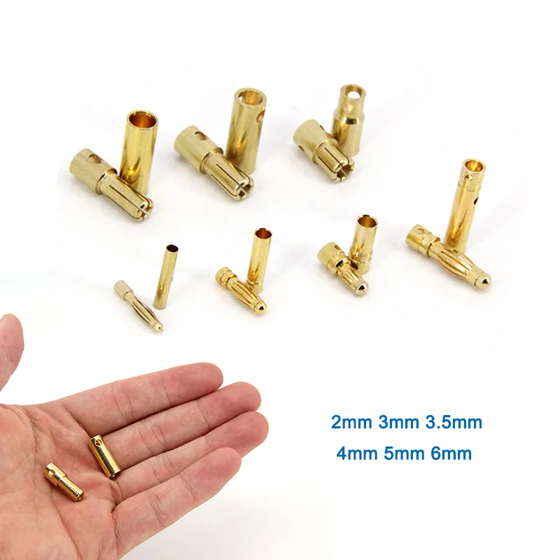 2mm 3mm 3,5mm 4mm 5mm 6mm conector tipo bala Banana chapado en oro conector macho hembra Kits de enchufes de batería para piezas de batería RC DIY