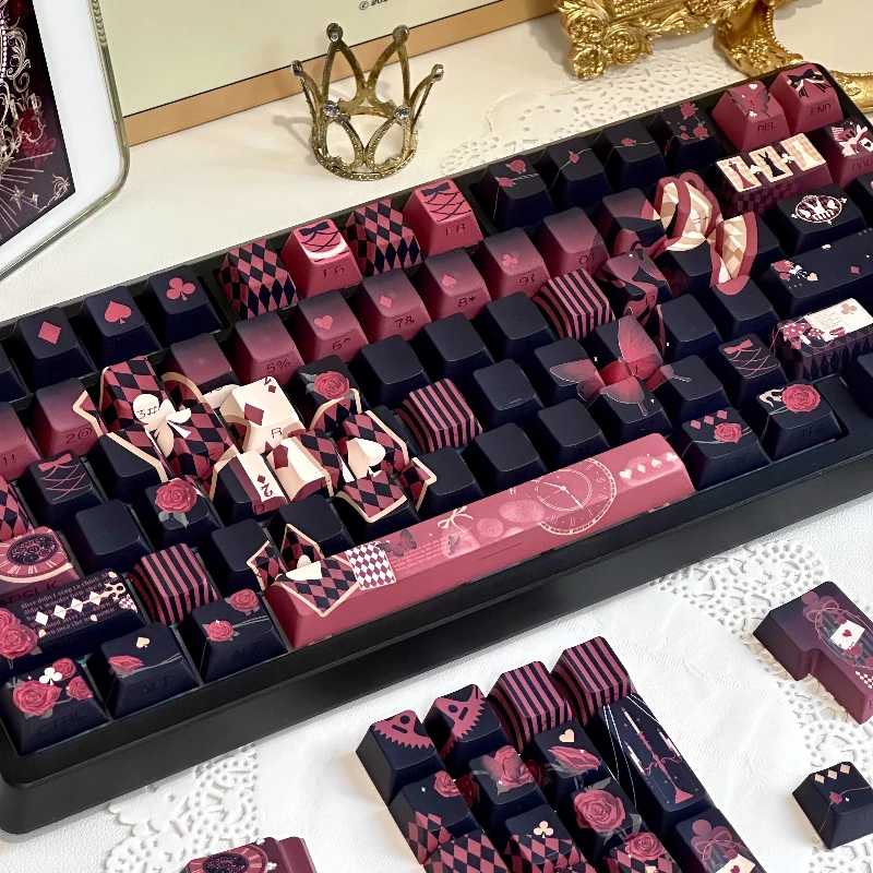 Lost Alice Keycaps personalizado PBT cereza perfil grabado lateral transmisión Keycap lindo estilo negro dibujos animados Anime punto Key Cap - imagen 5