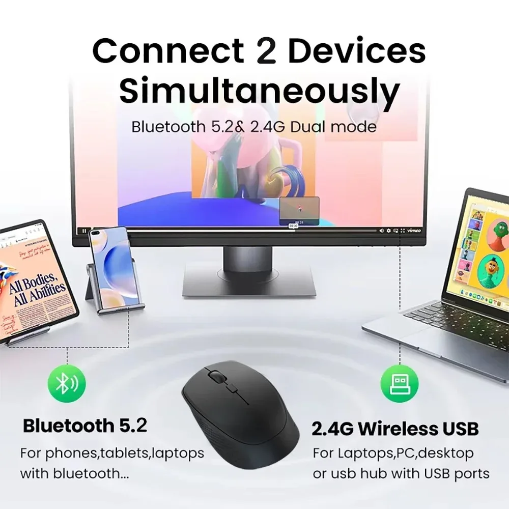 Ratón inalámbrico Bluetooth 5,2 de modo Dual, ratón silencioso de 2,4G, ratón para juegos recargable de 1600DPI para ordenador portátil, Win Mac OS - imagen 2