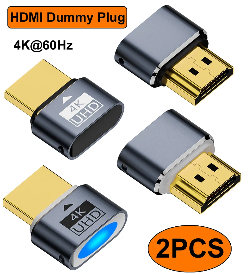2 uds conector simulado Compatible con HDMI 4K HDR Monitor Virtual emulador EDID adaptador de pantalla fantasma sin cabeza compatible con arriba 4k @ 60Hz 1080 @ 120