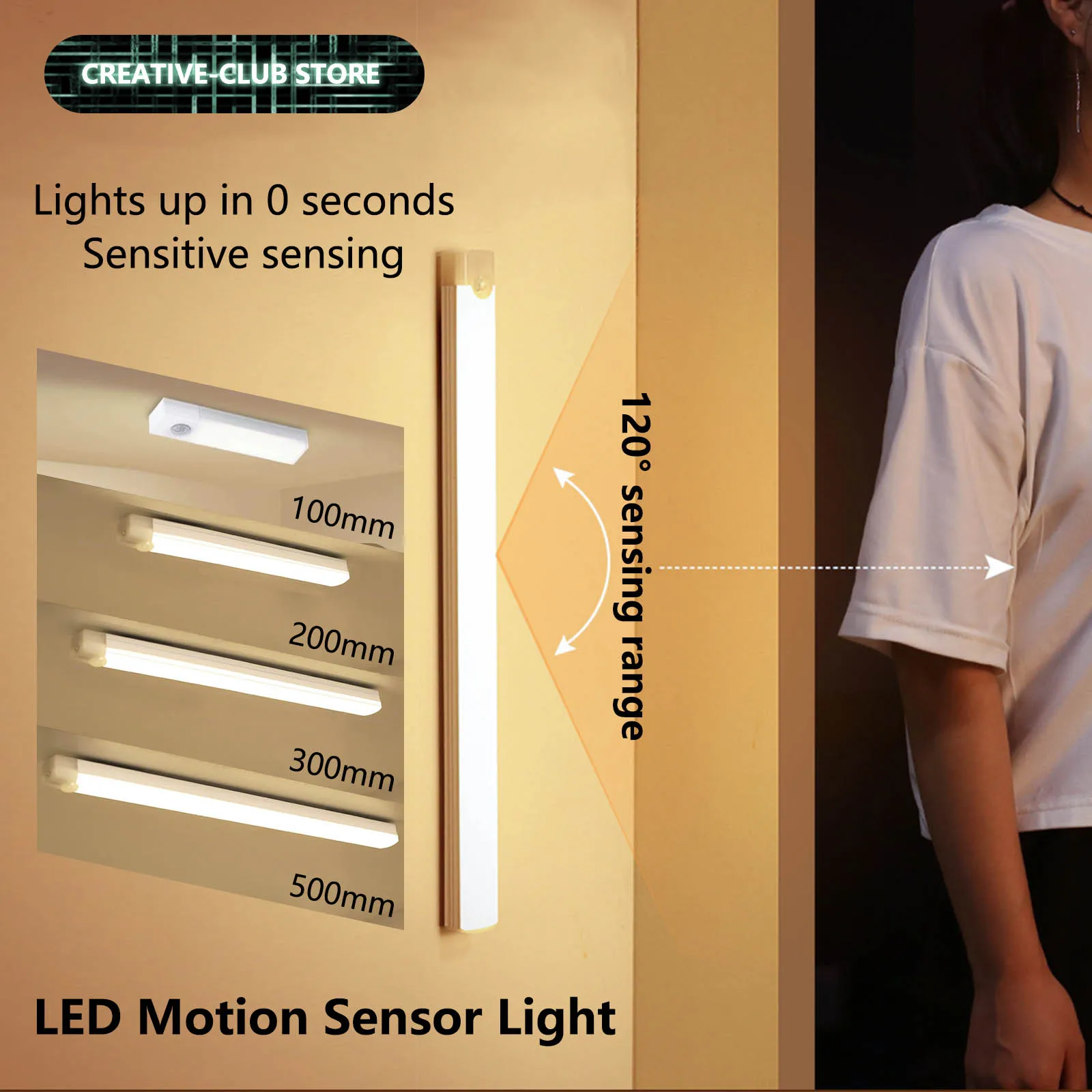 Luz LED inalámbrica recargable para gabinete con sensor de movimiento, ideal para armario, cocina, armario, escaleras, noche con pilas, 1 ud.