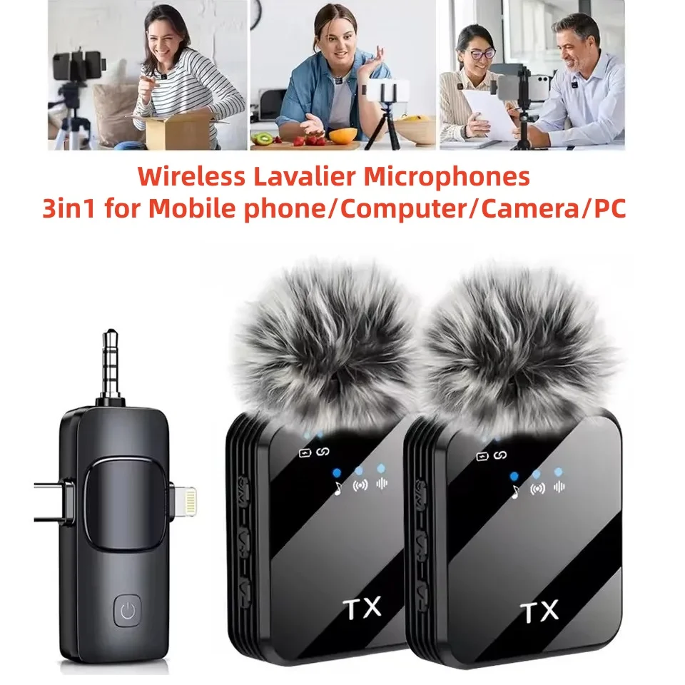 Gran oferta micrófono lavalier inalámbrico adecuado para cámaras iPhone, Android, utilizado para grabación de vídeo y reducción de ruido de podcast