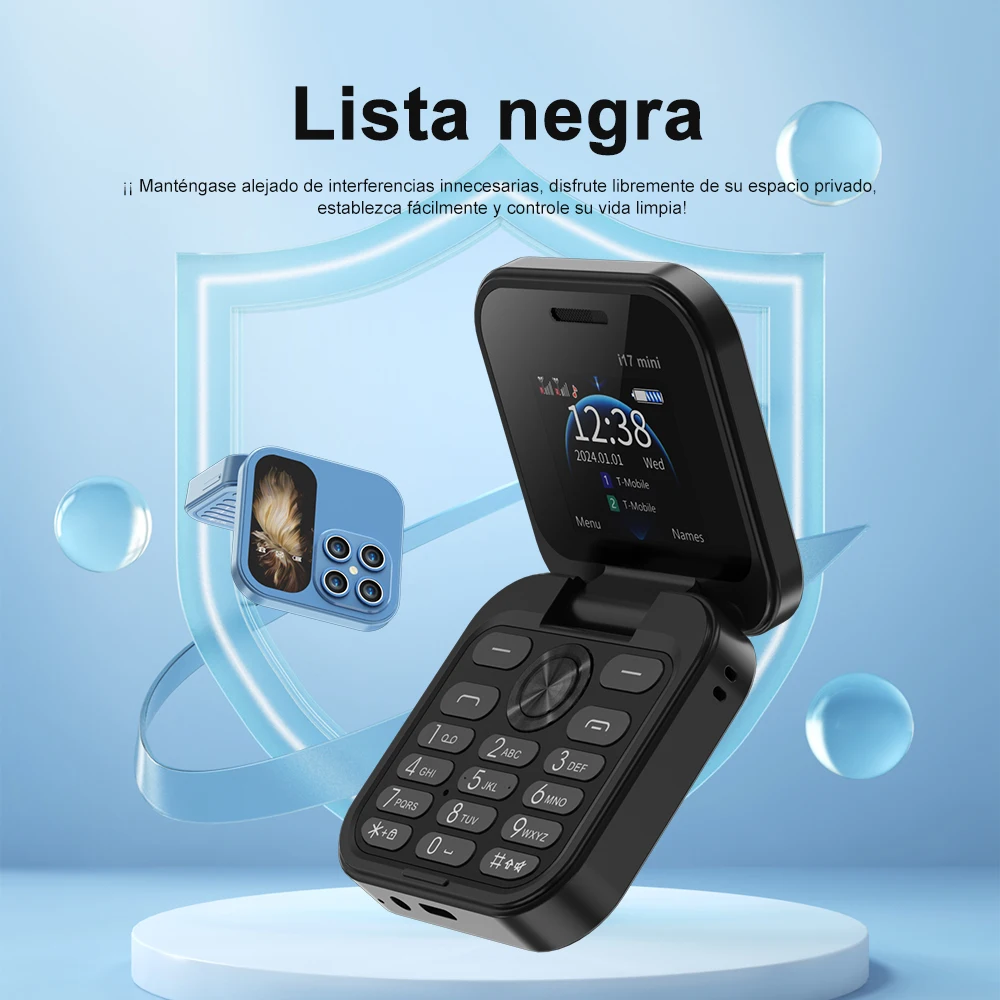 SERVO i17 Mini teléfono móvil con tapa pequeña, 2 SIM en espera, voz mágica, Radio FM, linterna, lista negra, teléfono plegable cuadrado pequeño de 1,77 pulgadas - imagen 3