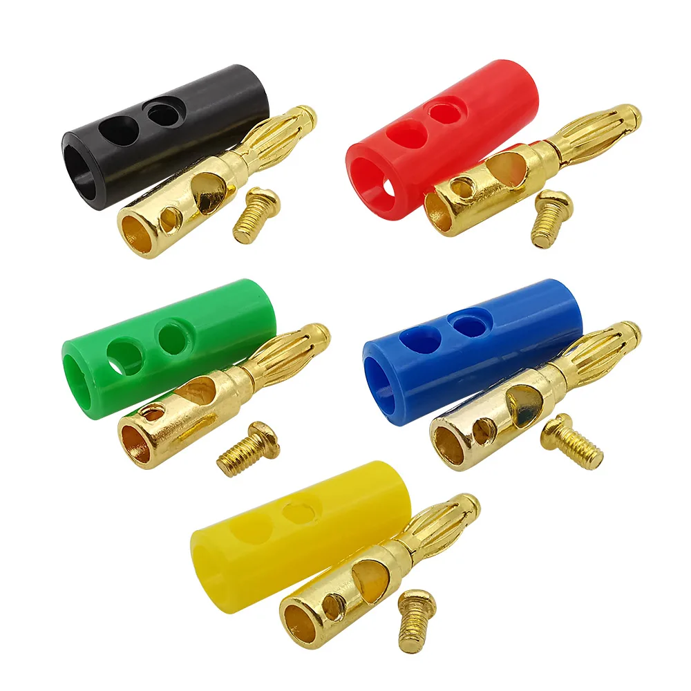 Conector Banana de 4mm chapado en oro, tornillo sin soldadura, Cable de alambre para altavoz de Audio, conectores macho de 4mm, 5 colores, 10 unidades por lote - imagen 3