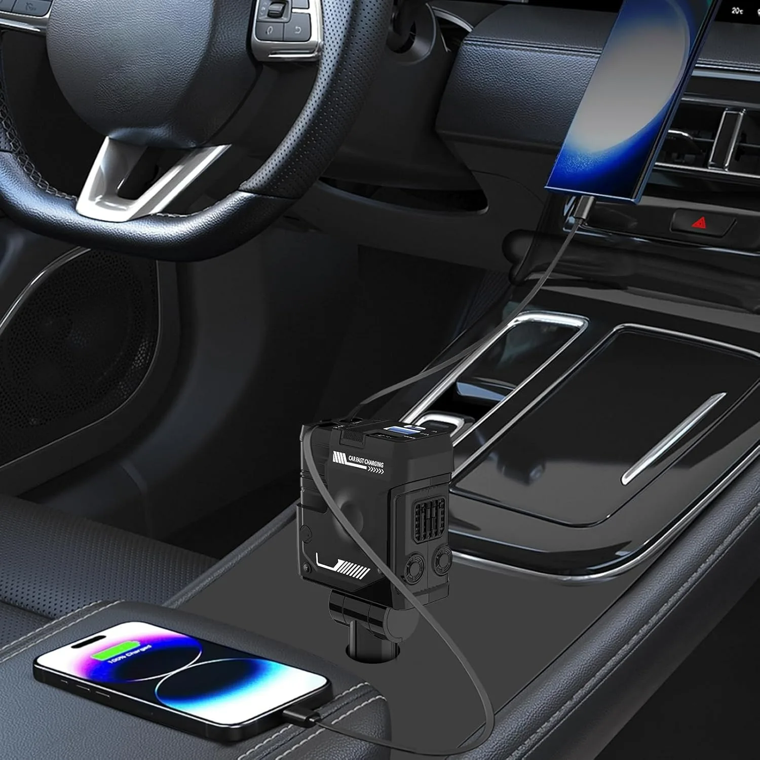 Cargador de coche retráctil de 120W 4 en 1, carga Flash súper rápida para coche, Cable telescópico, cargador de teléfono para coche para iPhone Huawei - imagen 3