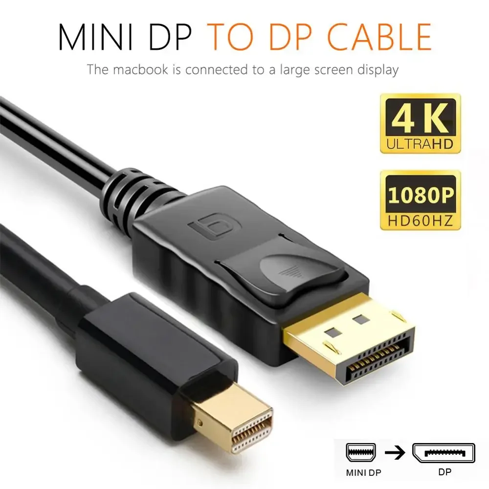Mini puerto de pantalla 4K HD 1080P a Cable de puerto de visualización mini dp a dp Thunderbolt a DP 60Hz Cable para Macbook Surface Pro N024