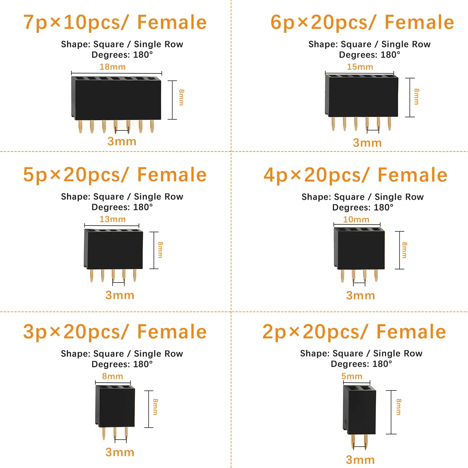 Placa PCB recta de una sola fila para Arduino, Kit surtido de tira de conector de cabezal de Pin hembra, escudo prototipo, 155 piezas, 2,54mm - imagen 3