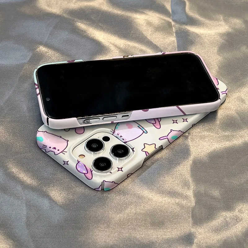 Donuts de dibujos animados Pusheen Cat funda de teléfono para iPhone 16 15 14 13 12 11 Pro Max XS XR XSMax 6 7 8 Plus cubierta dura HD brillante para PC - imagen 2