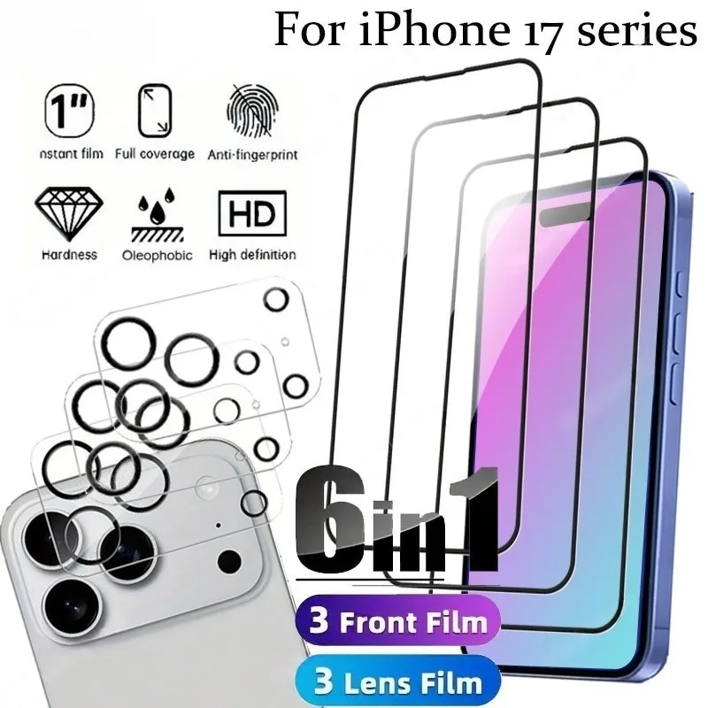 Protectores de lentes de cámara para Iphone 11, 12, 13, 14, 15, 16, 17 Pro Max, vidrio templado de alta definición para iphone 15, 14Plus, 16e Air, 3 uds.