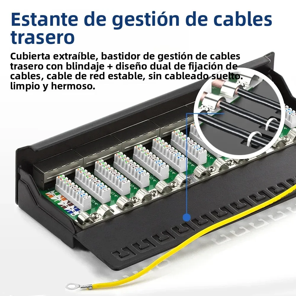 ZoeRax Panel de conexión CAT6a de 10Gbps, 8/12 puertos, 1U, montaje en pared y de escritorio blindado para Cable de instalación de red LAN con enchufe RJ45 - imagen 5
