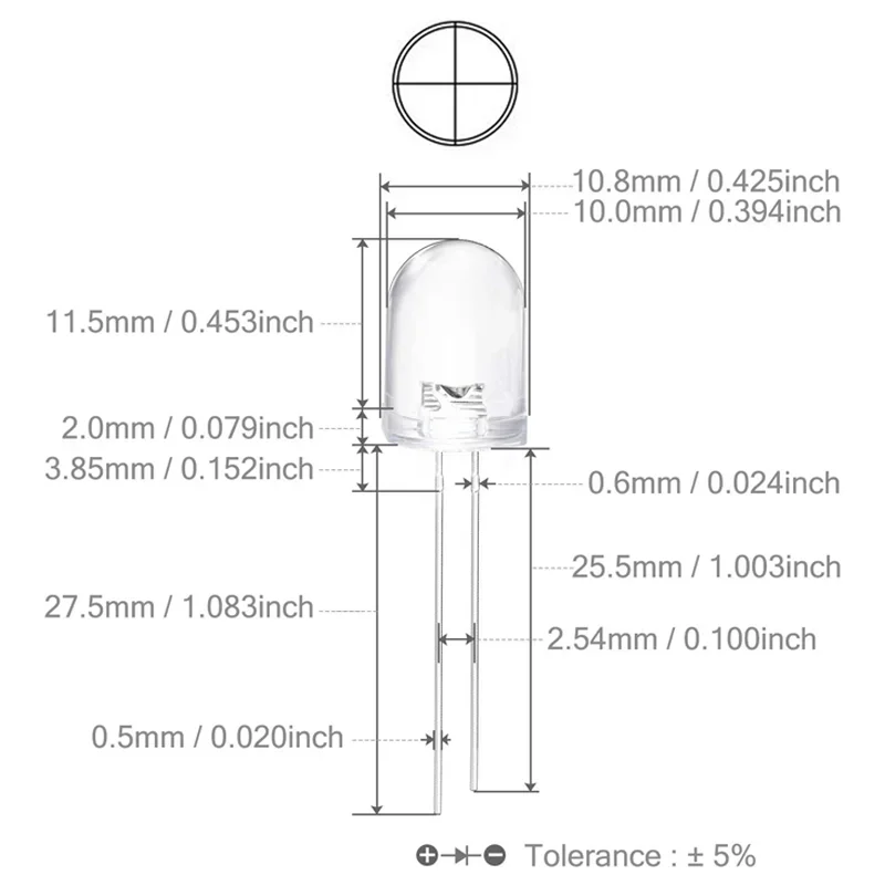 Lote de 250 LED redondos de 10MM para lámpara, emisor rojo, azul, blanco, amarillo, verde, rosa cálido, morado y naranja, colores de inmersión para la cabeza - imagen 3