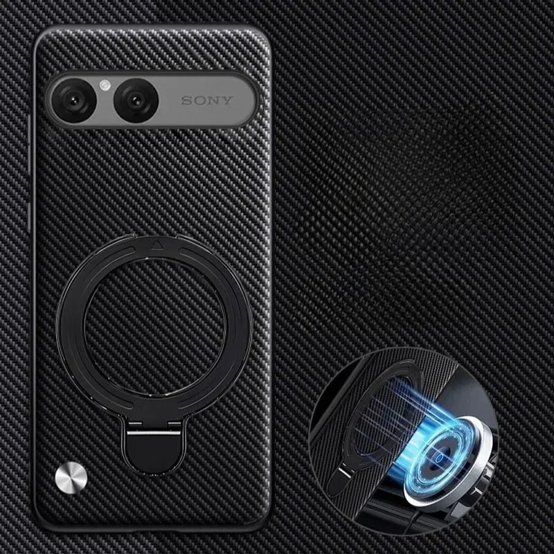 Para Sony Xperia 10 VII Funda de cuero PU de fibra de carbono con carga inalámbrica para Sony 10 V II soporte magnético cubierta a prueba de golpes - imagen 3