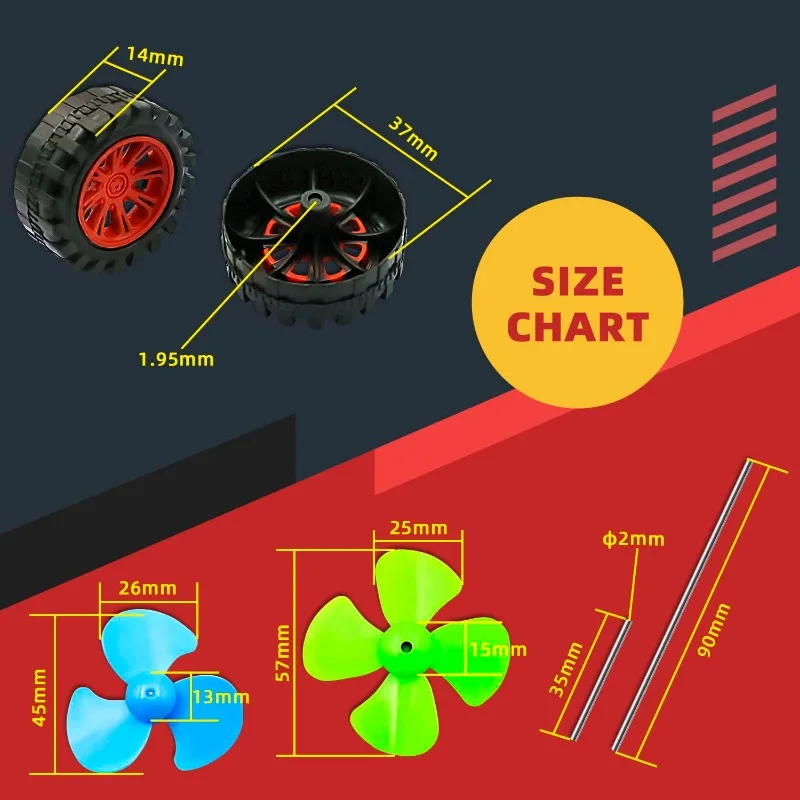 Kit de motores eléctricos DC TT, engranajes de plástico con Mini Motor RC, 1,5-3V, 15000RPM, hélice de eje de cable electrónico para proyectos de juguetes DIY - imagen 5