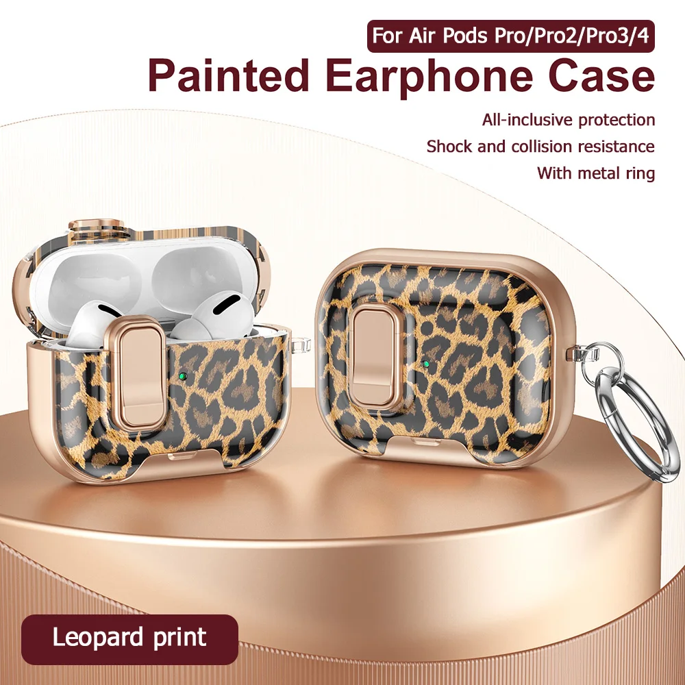 Funda de auriculares pintada de leopardo para AirPods Pro 3, Funda de PC de TPU a prueba de golpes para AirPods 4 Pro 2 Pro3 Pro2, Funda con gancho