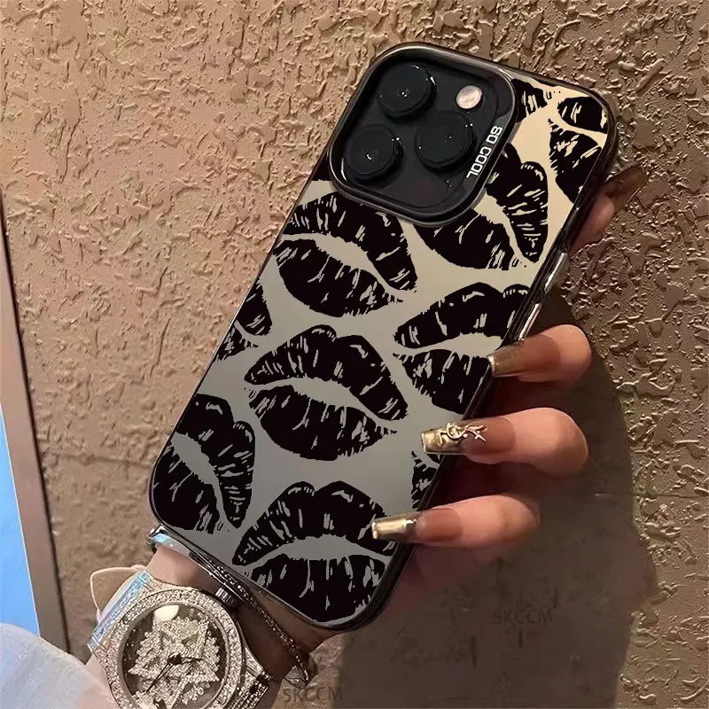 Funda de teléfono con labio negro de estilo gótico para iPhone 15 14 13 12 11 Pro Max XS X XR 7 8 Plus SE 2020 Mini cubierta de silicona dura a prueba de golpes - imagen 3
