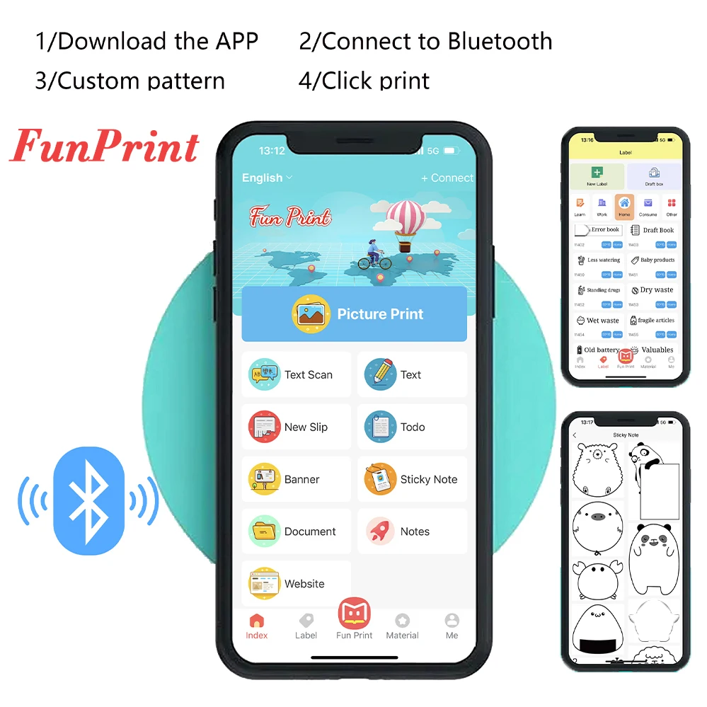 Elough-Mini impresora térmica portátil, máquina de impresión de etiquetas adhesivas, sin tinta, Bluetooth, compatible con Android e IOS, 57MM - imagen 3