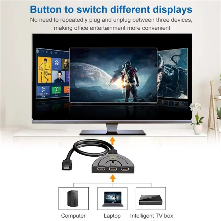 Cable de interruptor Compatible con HDMI 4K, adaptador de conmutador de vídeo, 3 entradas, 1 puerto de salida Hub para PC, TV, Xbox, PS3/4, divisor de Monitor de proyector - imagen 4