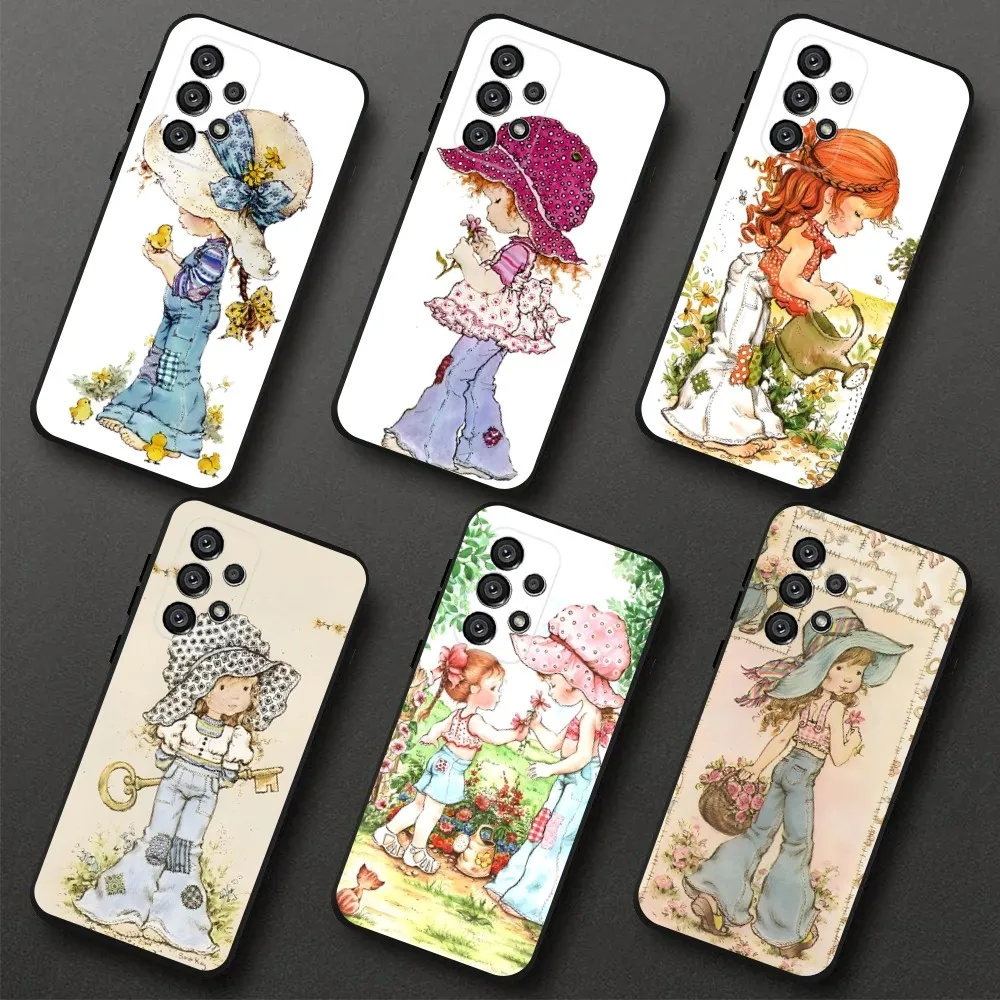Funda de teléfono con patrón de Sarah Kay para Samsung Galaxy A20,A21s,A22,A31,A32,A52,A53,A72,73,A80,A91 funda negra suave