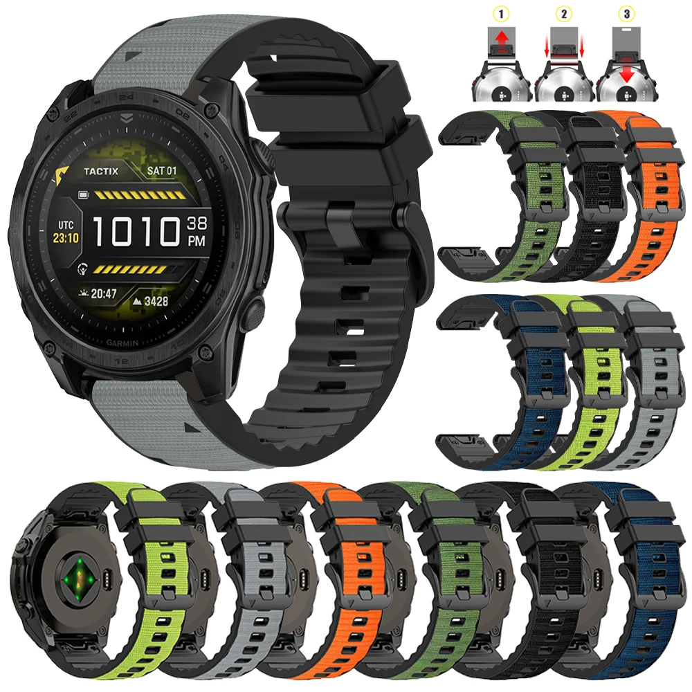 Correa de silicona de nailon para Garmin Tactix 8 7 Pro Delta Bravo/Quatix 8 7X 7/Fenix 7 7X 8 Pro E 6X 6 5X Puls pulsera de liberación rápida