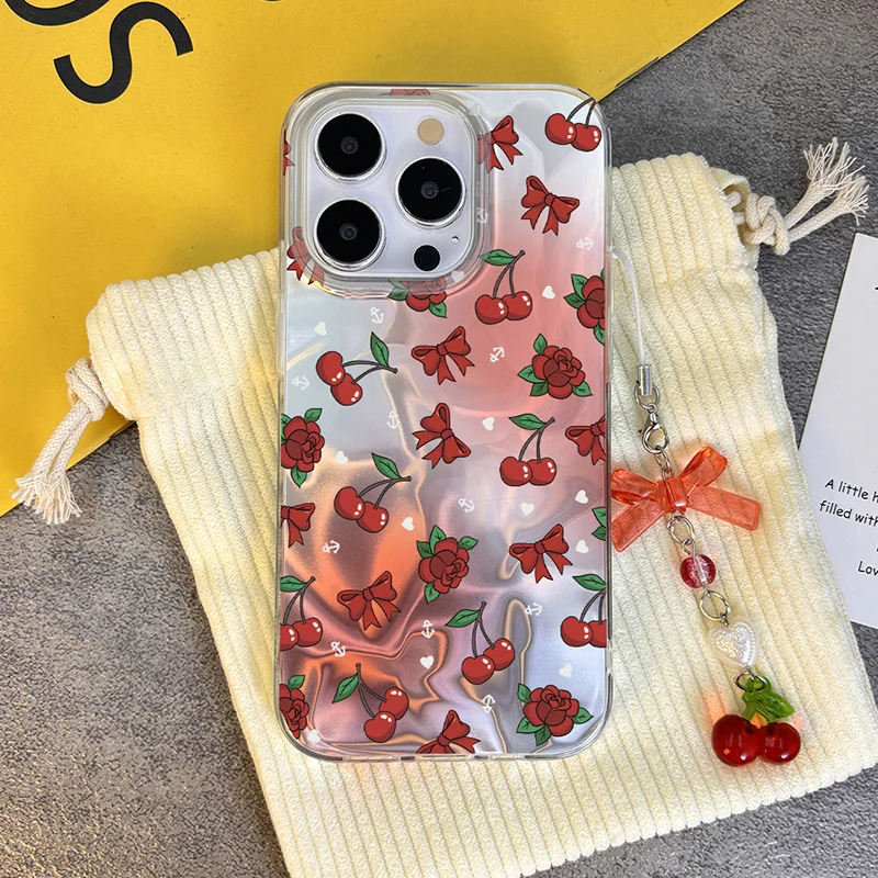 Funda con lazo de cereza y flor para Samsung Galaxy S25 S24 Ultra S23 S22 Plus S20 FE S21 Ultra A14 A34 A54 A15 A25 A35 A55 A36