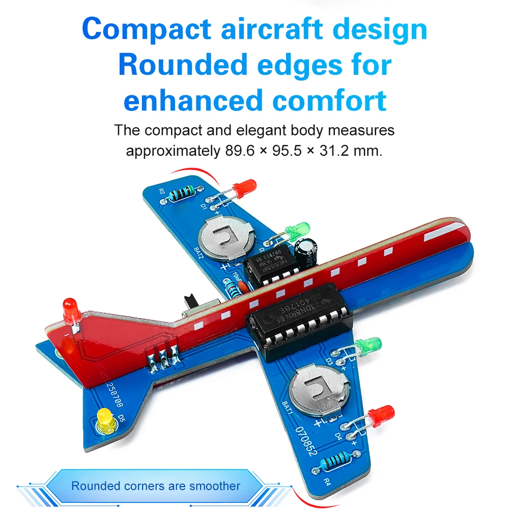 Kit electrónico DIY, lámpara de flujo de avión pequeño, práctica de soldadura, Kit de montaje de ciencia electrónica, LED intermitente, PCB, práctica de piezas divertidas - imagen 3