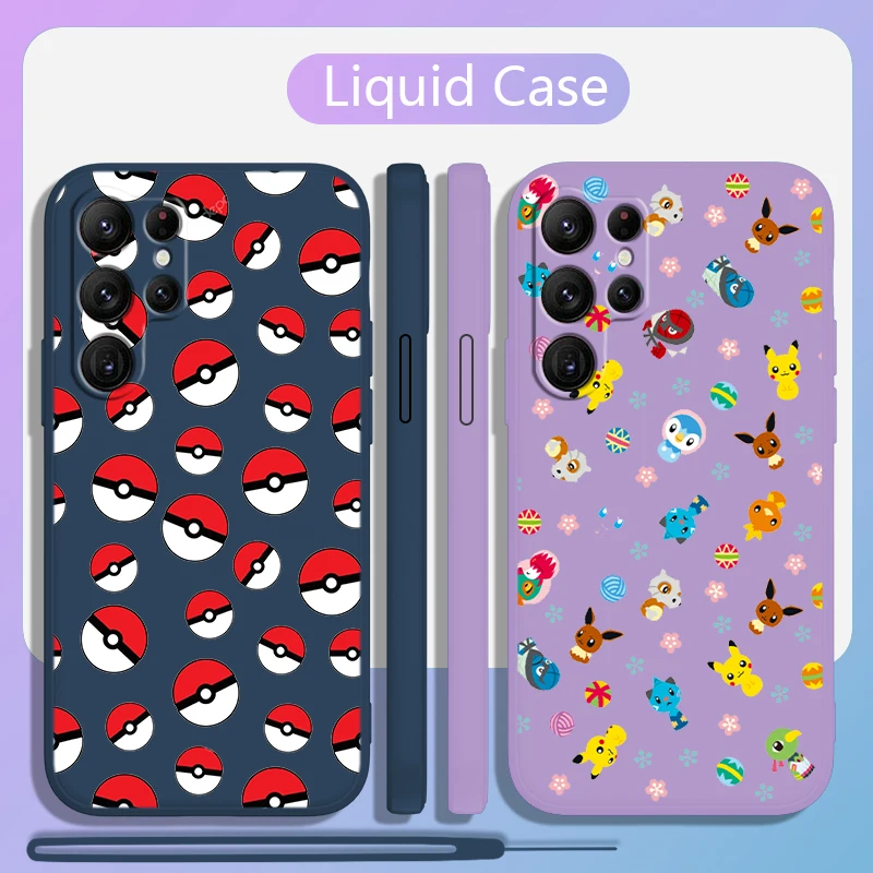 Cuerda líquida de Pikachu de dibujos animados de Pokémon para Samsung Galaxy S24, S23, S22, S21, S20 FE, S10 Ultra Plus Lite 5G, funda para teléfono - imagen 2