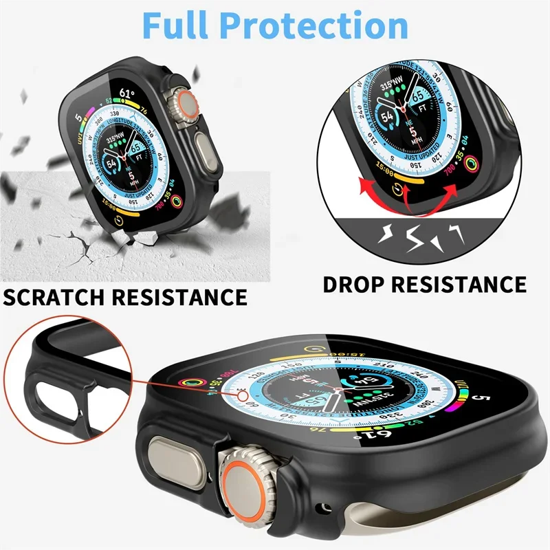 Vidrio + funda para Apple Watch Ultra 2 49mm correa smartwatch PC parachoques + Protector de pantalla cubierta templada Apple Watch Ultra Accesorios - imagen 5