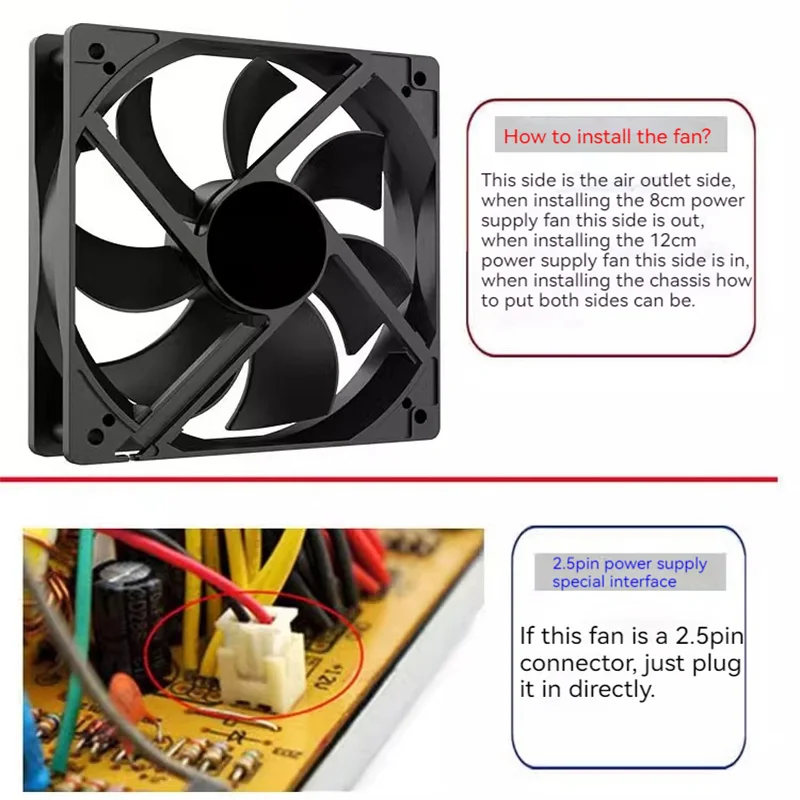 TEUCER PSU ventilador de refrigeración 120x120x25mm 12v 2pin ventilador de refrigeración de alta velocidad para fuente de alimentación del chasis - imagen 4