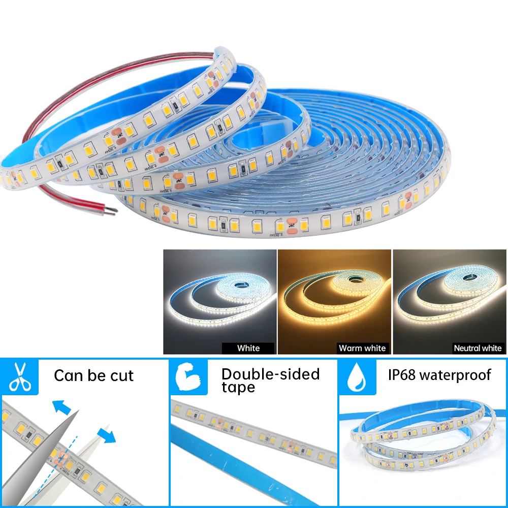 Tira de luces LED de 5M, 10M, 15M, 20M, 24V, 2835, 120LEDs/m, IP20, tira de lámpara para el hogar, cinta Flexible IP68 cálida/Natural/blanca para jardín al aire libre - imagen 5