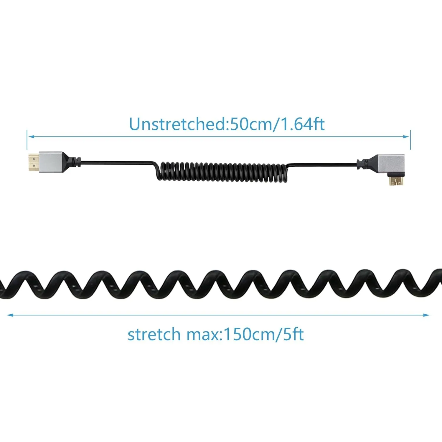 Cable en espiral de resorte compatible con Micro Mini HDMI, ángulo izquierdo/derecho/arriba/abajo de 90 grados, compatible con 3D 4K para tableta, videocámara DSLR - imagen 4