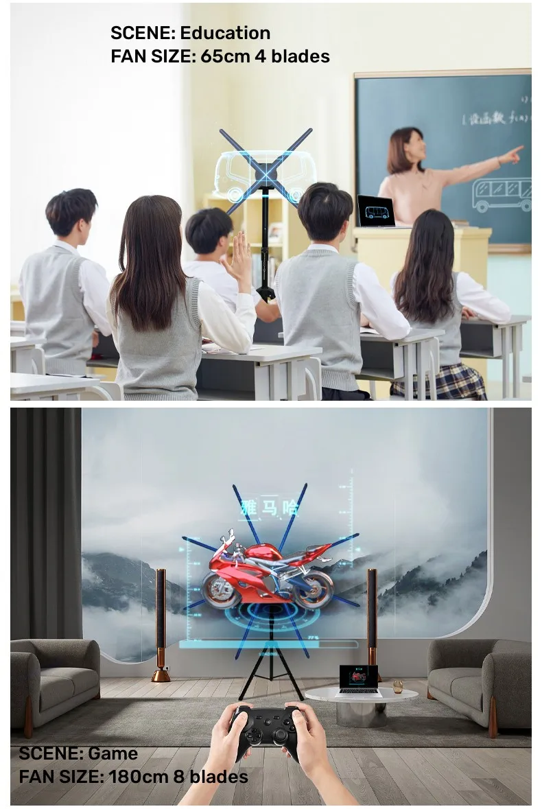 Pantalla caliente 3D sincronización HDMI LED LCD ventilador de publicidad pantalla de holograma 3D controlada por computadora para uso en interiores - imagen 5