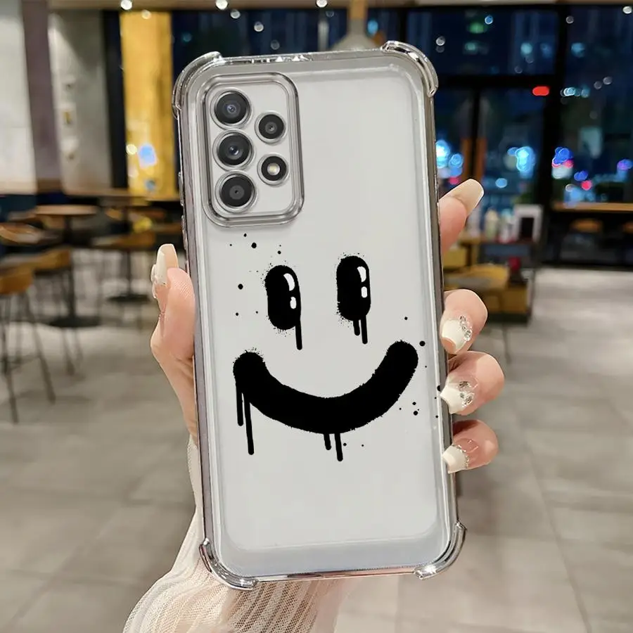 Funda de teléfono para Samsung Galaxy A25 A21s A26 A35 A36 A13 A16 A33 A24 A15 A52 A17, funda transparente, arte cómico, cara sonriente - imagen 5
