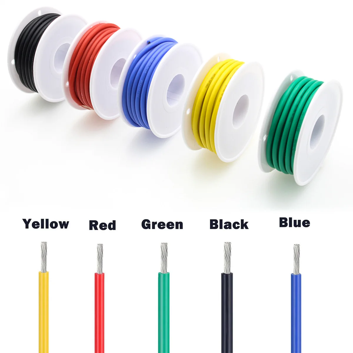 Cable eléctrico de 16/18/20/22/24/26/28 AWG con tubo termorretráctil, Kit de cables de conexión de silicona Flexible de cobre estañado trenzado de 5 colores - imagen 2