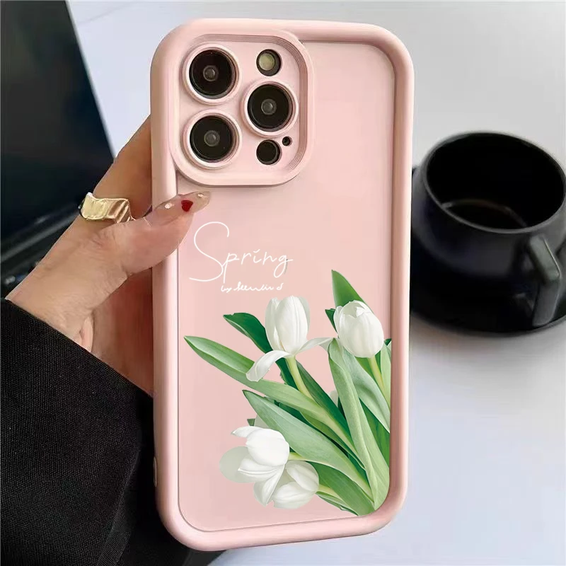 Funda de teléfono de silicona con flor de tulipán para iPhone 16 11 12 13 14 15 Pro Max X XS 7 8 Plus SE 2020, funda protectora de caramelo a prueba de golpes
