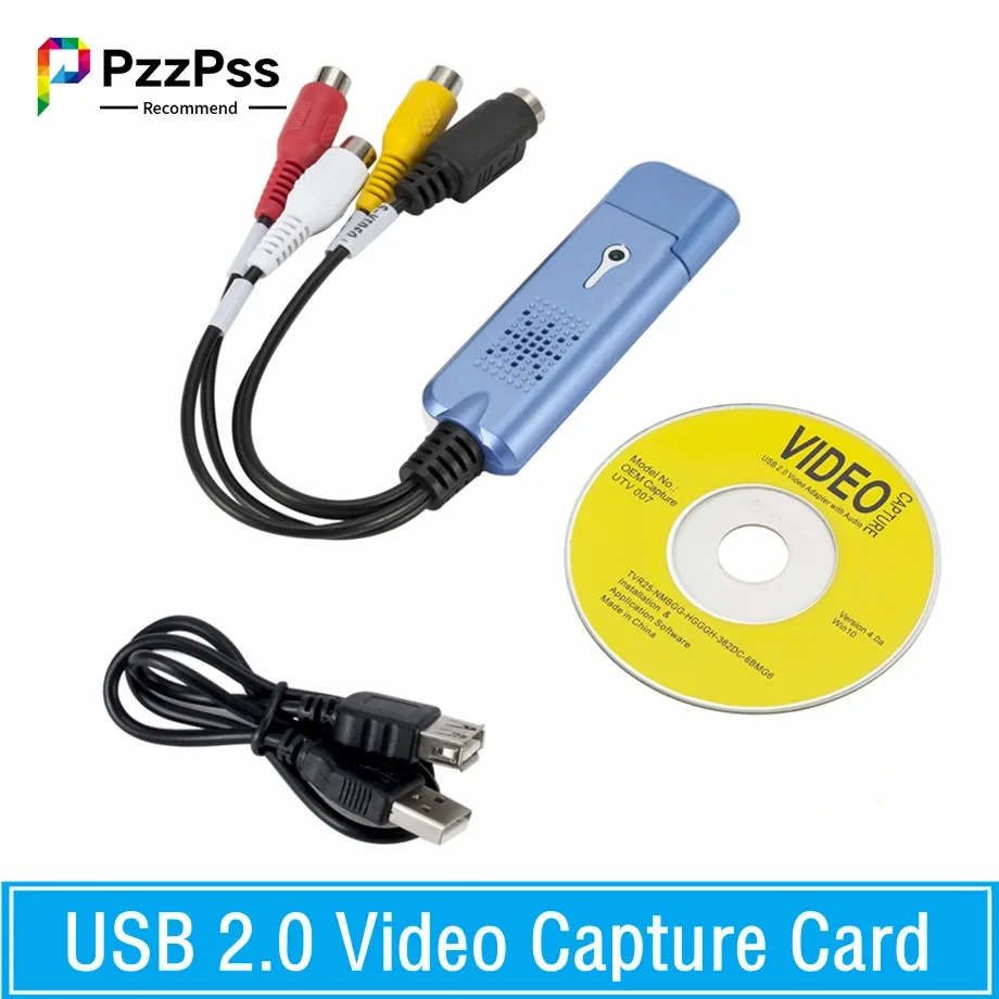 PzzPss-Convertidor de tarjeta de captura de vídeo VHS DC60, sintonizador de TV, adaptador de tarjeta de captura de Audio y vídeo USB 2,0 para ordenador Win 7
