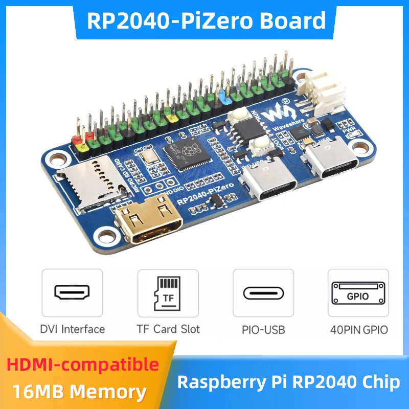 Placa de desarrollo de RP2040-PiZero, Base para Raspberry Pi RP2040, memoria Flash de 16MB, 2 x tipo C, Mini puerto compatible con HDMI, ranura para tarjeta TF - imagen 2