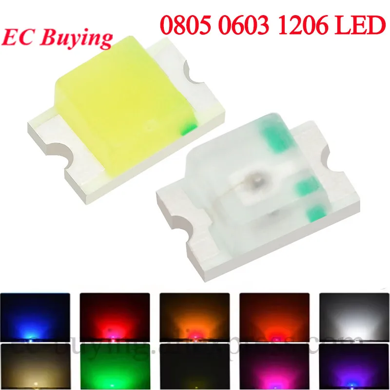 100 Uds 0805 0603 1206 SMD LED Ultra brillante rojo azul amarillo blanco naranja púrpura rosa Color diodo emisor de luz Kit DIY