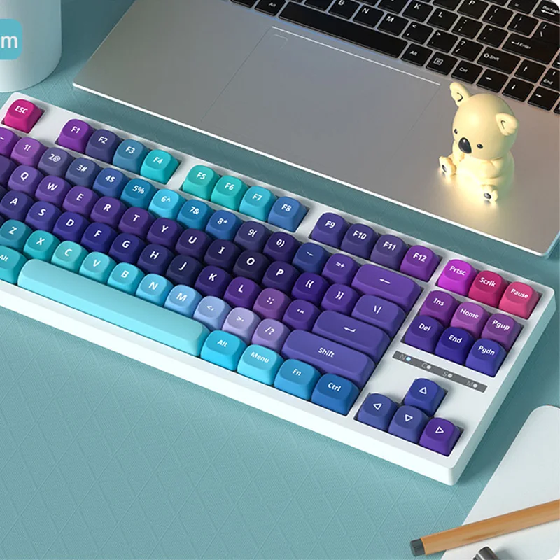 Juego de 121 teclas de perfil MOA colorido, teclas personalizadas, abalorios azules, teclas Sub PBT de cinco tintes laterales para teclado mecánico MX Switch - imagen 2