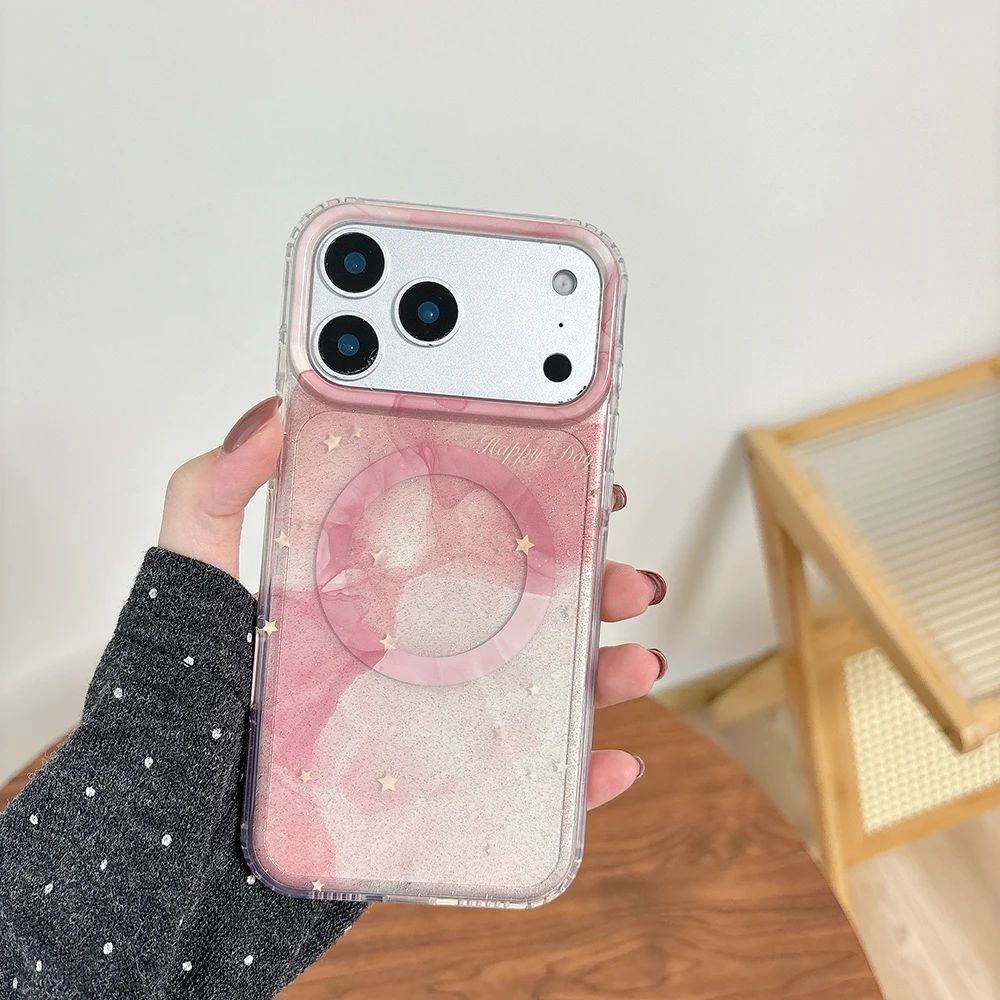 Para Magsafe funda de teléfono transparente de Color degradado magnético para iPhone 14 16 15 17 Pro Max 17 17pro carga inalámbrica bonita cubierta de estrella - imagen 5