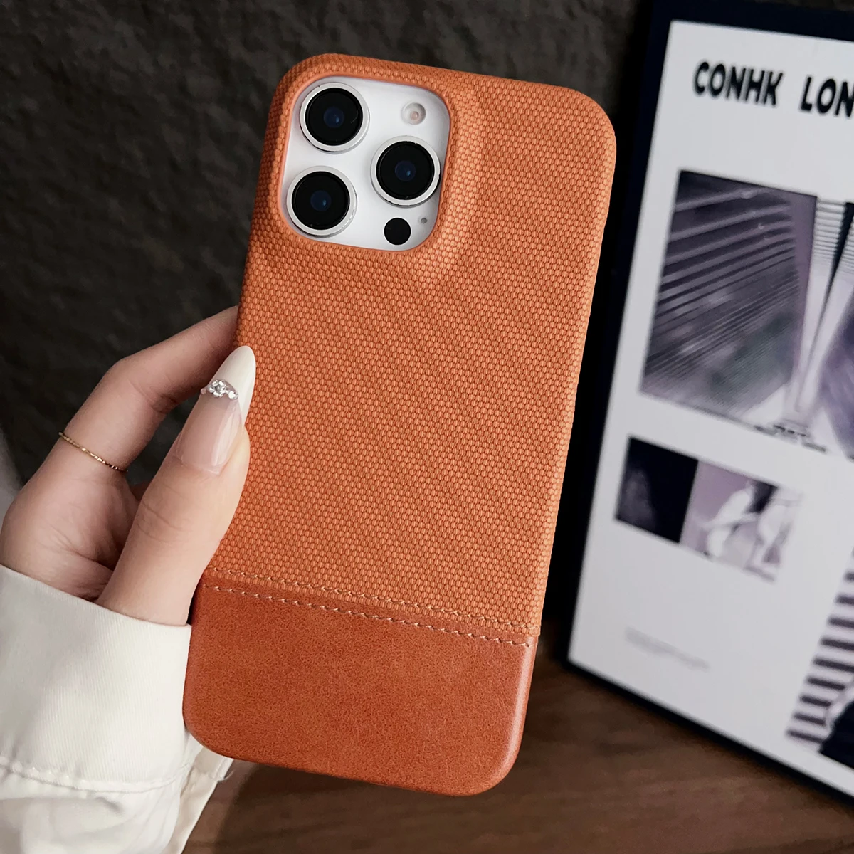 Funda magnética de cuero y tela para iPhone 16, 15, 14, 13, 12 Pro Max Plus, funda con imán de bloques de colores, Fundas antigolpes con carga segura Mag - imagen 5