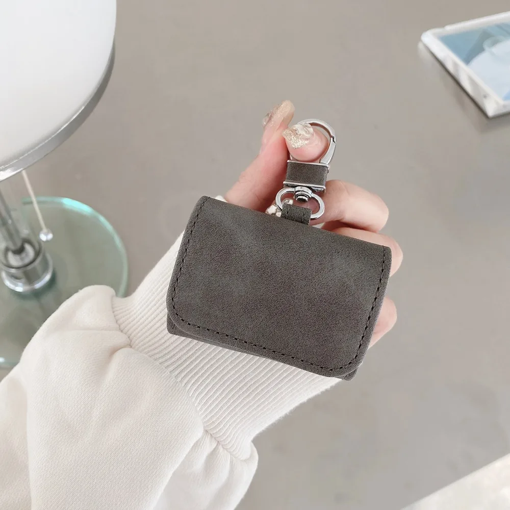 Funda de cuero Retro para AirPods 4, bolsa de almacenamiento de auriculares de negocios, fundas para AirPods Pro 2 3, funda para auriculares con gancho - imagen 5