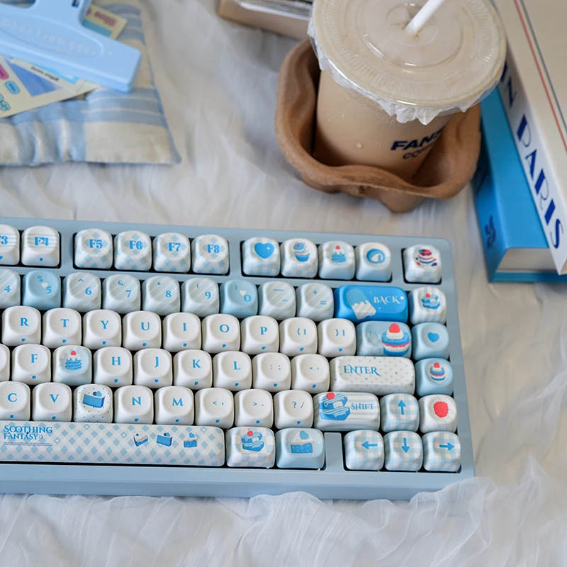 Juego de teclas con tema Blue Sweet Dream, perfil PBT MOA 134/140, teclas originales personalizadas hechas a mano para accesorios de teclado mecánico - imagen 4