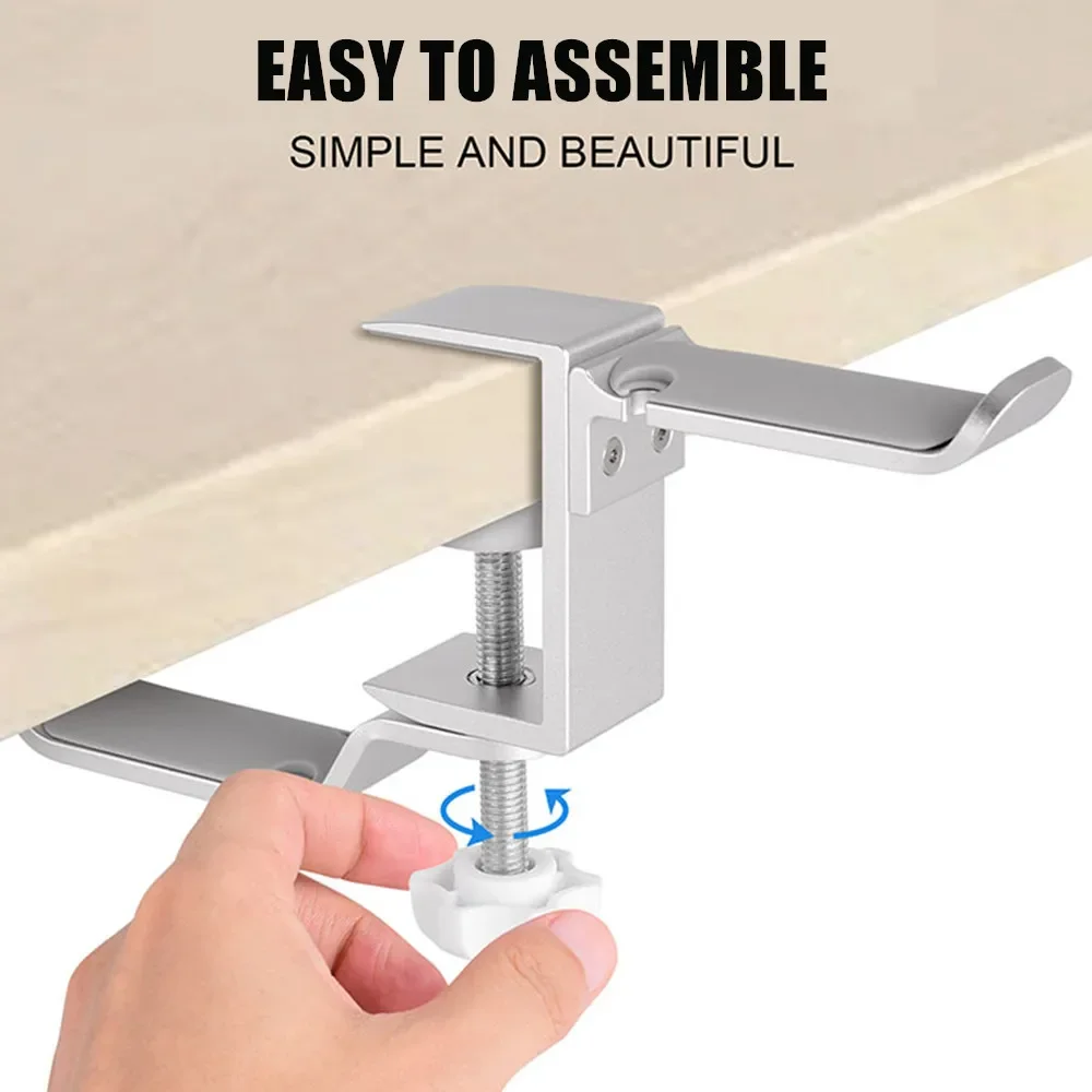 Soporte para auriculares para juegos de Pc, colgador de auriculares doble de aluminio, soporte de gancho, abrazadera de brazo giratoria ajustable debajo del escritorio, soporte de Clip para ahorrar espacio - imagen 4