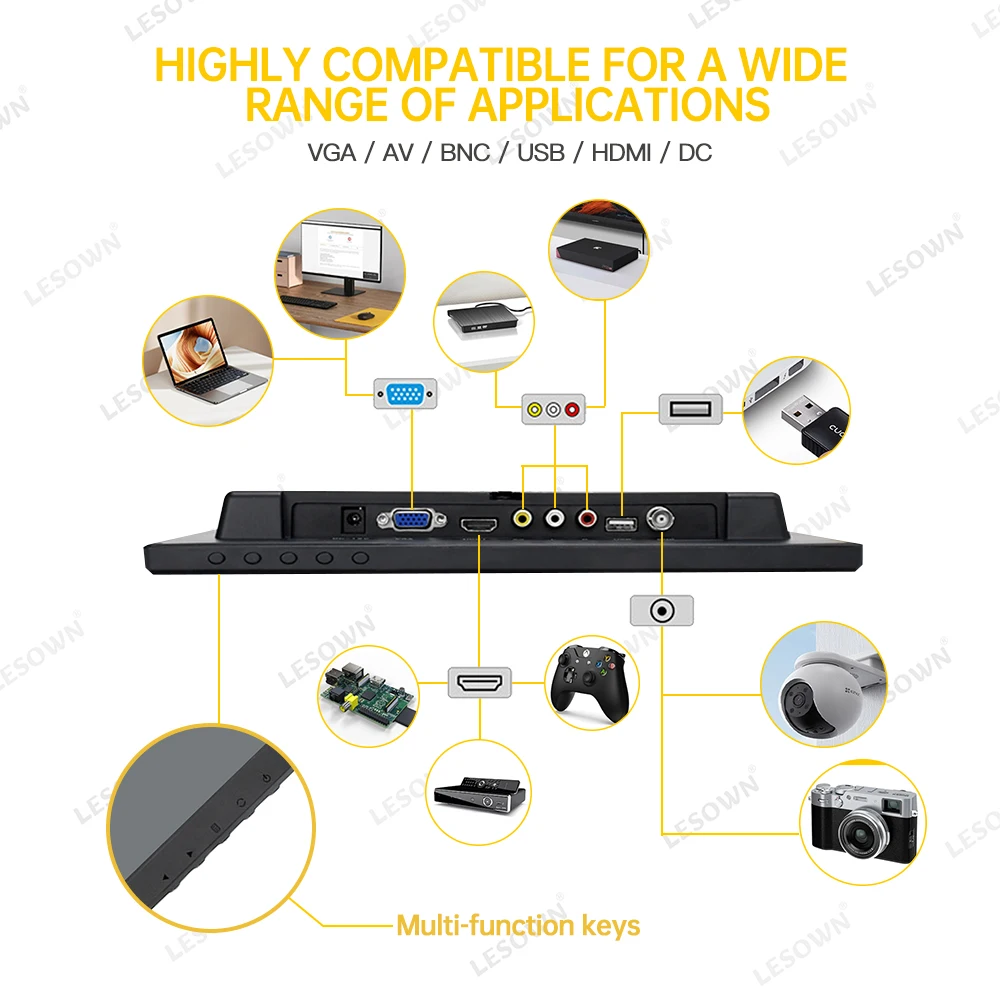 LESOWN-Monitor LCD para seguridad del hogar, pantalla pequeña de 12 pulgadas, 4:3, 1024x768 HD, táctil, VGA, HDMI, AV, BNC, interfaz USB, para estacionamiento, PC - imagen 3