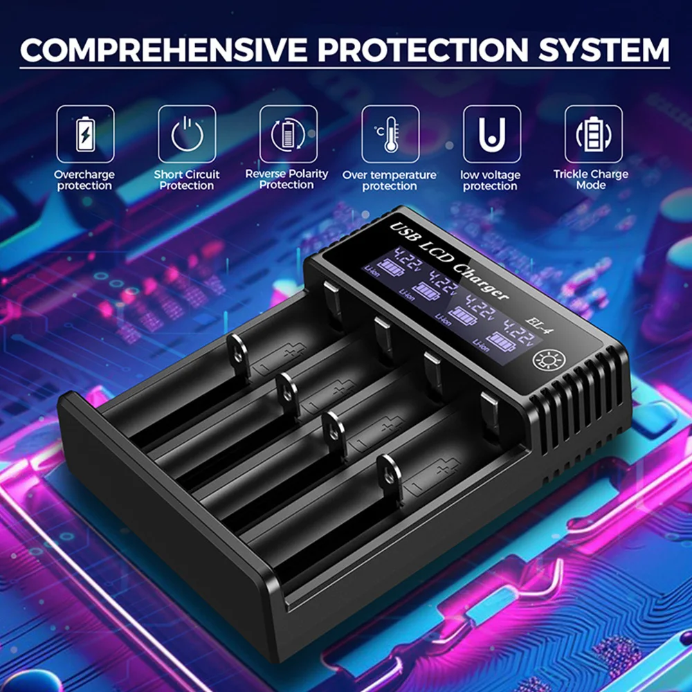 Cargador inteligente de batería LCD USB, 1/2/4 ranuras duales para batería de litio recargable 18650 3,7 V para batería NI-MH AA/AAA de 1,2 V - imagen 4