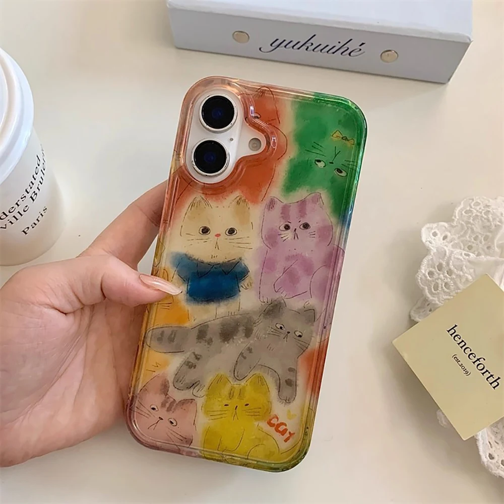 Funda de teléfono con diseño de gatito borroso y grafiti coreano para IPhone 13, 15, 14, 16, 17 Pro Max, funda trasera transparente suave a prueba de golpes - imagen 4