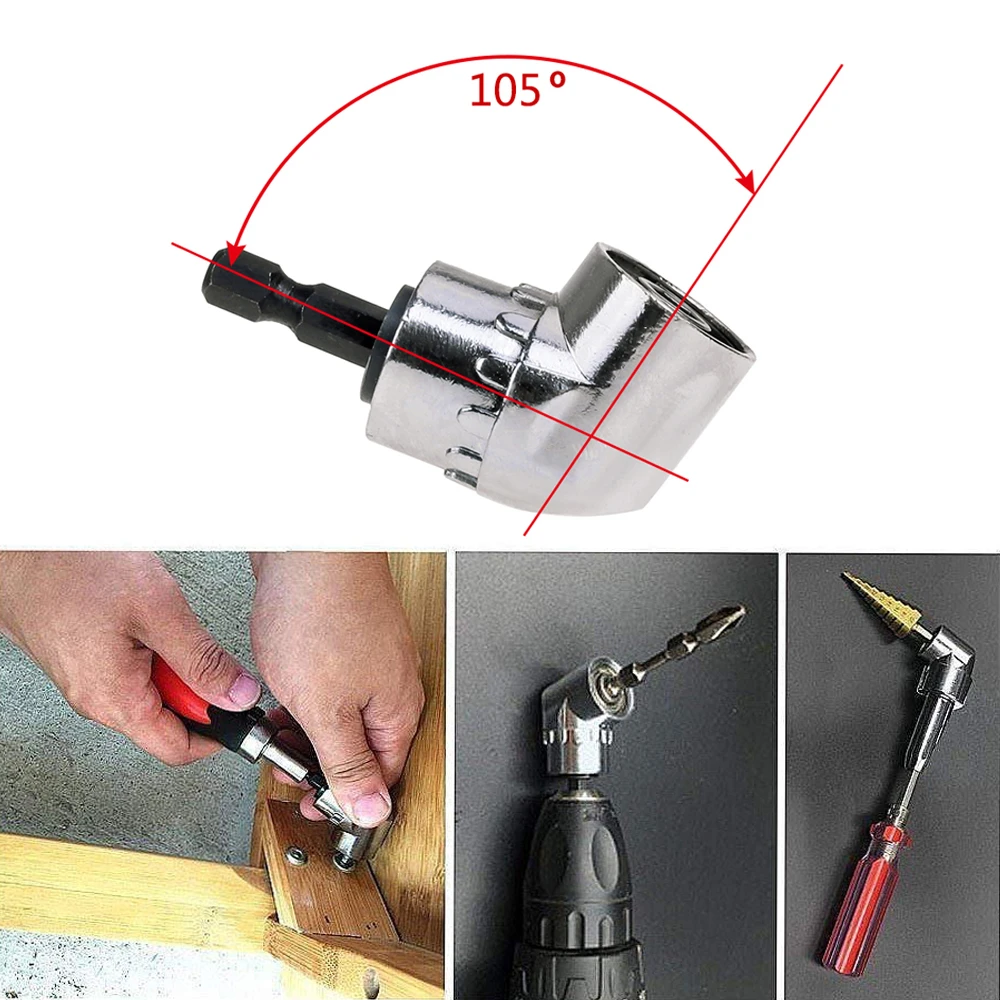 Accesorio de taladro de ángulo recto de 105 grados y Kit de brocas de extensión de ángulo Flexible para taladro o destornillador herramientas adaptadoras de enchufe de 1/4" - imagen 3