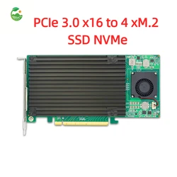 Tarjeta Adaptadora M.2 NVMe PCIe 3.0 x16 de 4 Puertos PLX8747